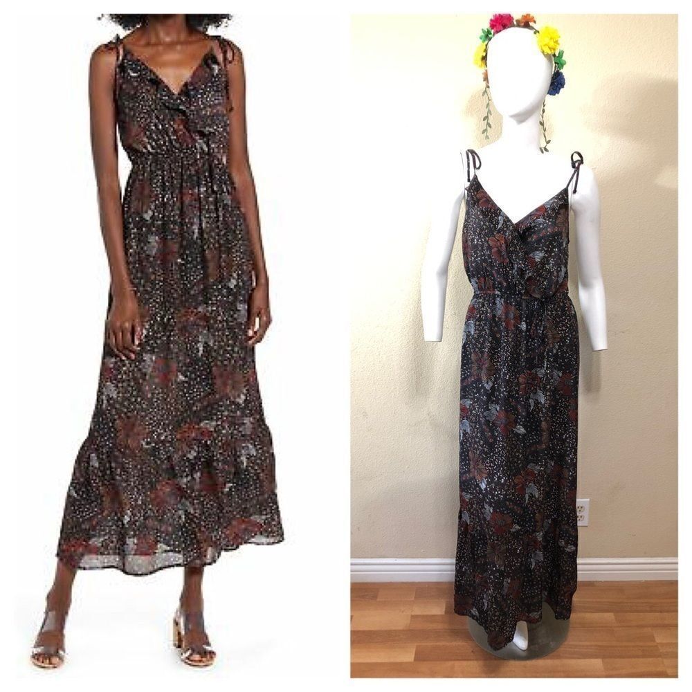 One Clothing Black Floral Print Maxi Dress Sz Med